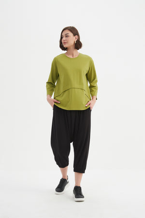 Women's 3/4 Sleeve Cotton T-Shirt, Curved Seam Top chartreuse 2