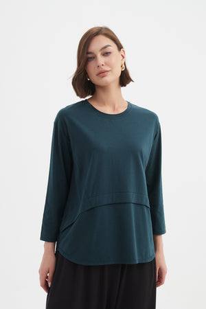 Women's 3/4 Sleeve Cotton T-Shirt, Curved Seam Top deep ocean blue