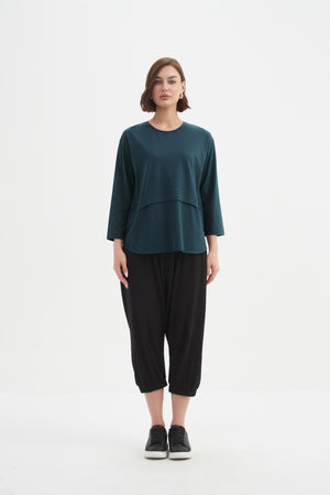 Women's 3/4 Sleeve Cotton T-Shirt, Curved Seam Top deep ocean blue 3