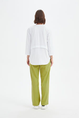 Women's 3/4 Sleeve Cotton T-Shirt, Curved Seam Top white back