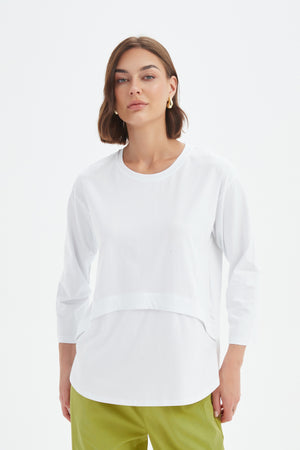 Women's 3/4 Sleeve Cotton T-Shirt, Curved Seam Top white 1