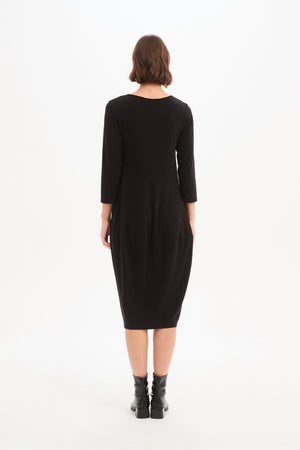 Women's Knitted Midi Dresses | Diagonal Seam Knit Dress Black Back