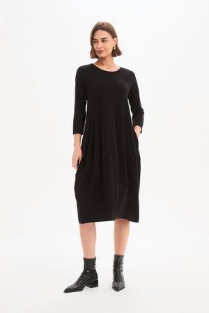 Women's Knitted Midi Dresses | Diagonal Seam Knit Dress Black