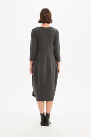 Women's Knitted Midi Dresses | Diagonal Seam Knit Dress Charcoal back