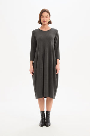 Women's Knitted Midi Dresses | Diagonal Seam Knit Dress Charcoal front 2