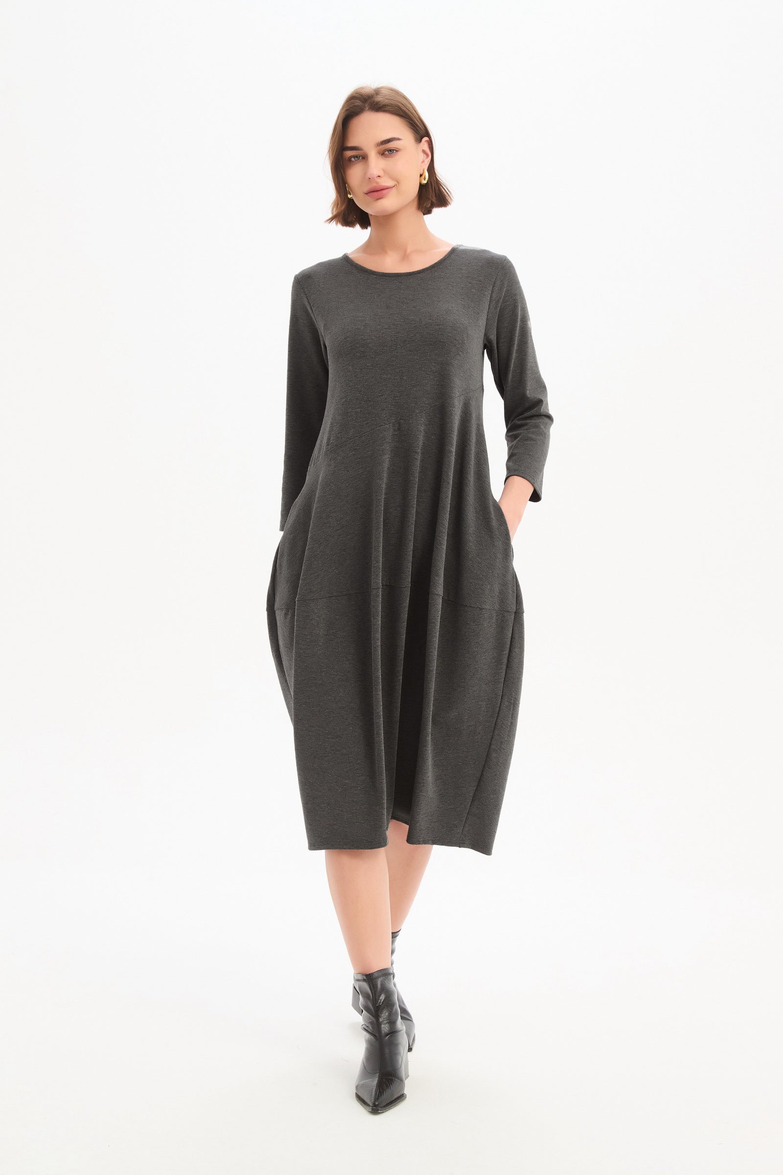 Women's Knitted Midi Dresses | Diagonal Seam Knit Dress Charcoal