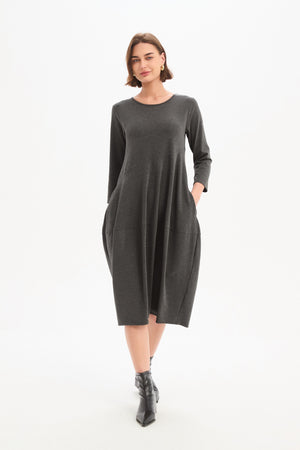Women's Knitted Midi Dresses | Diagonal Seam Knit Dress Charcoal
