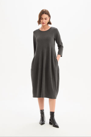 Women's Knitted Midi Dresses | Diagonal Seam Knit Dress Charcoal pocket