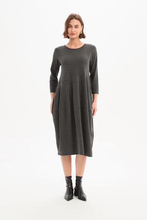 Women's Knitted Midi Dresses | Diagonal Seam Knit Dress Charcoal front