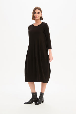 Women's Knitted Midi Dresses | Diagonal Seam Knit Dress Chocolate front