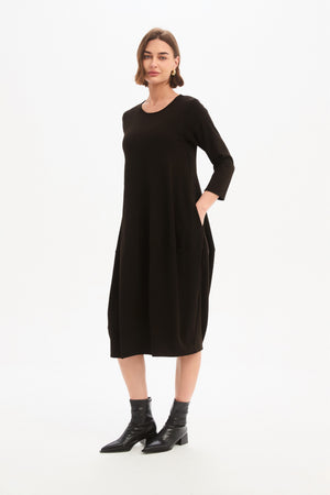 Women's Knitted Midi Dresses | Diagonal Seam Knit Dress Chocolate side