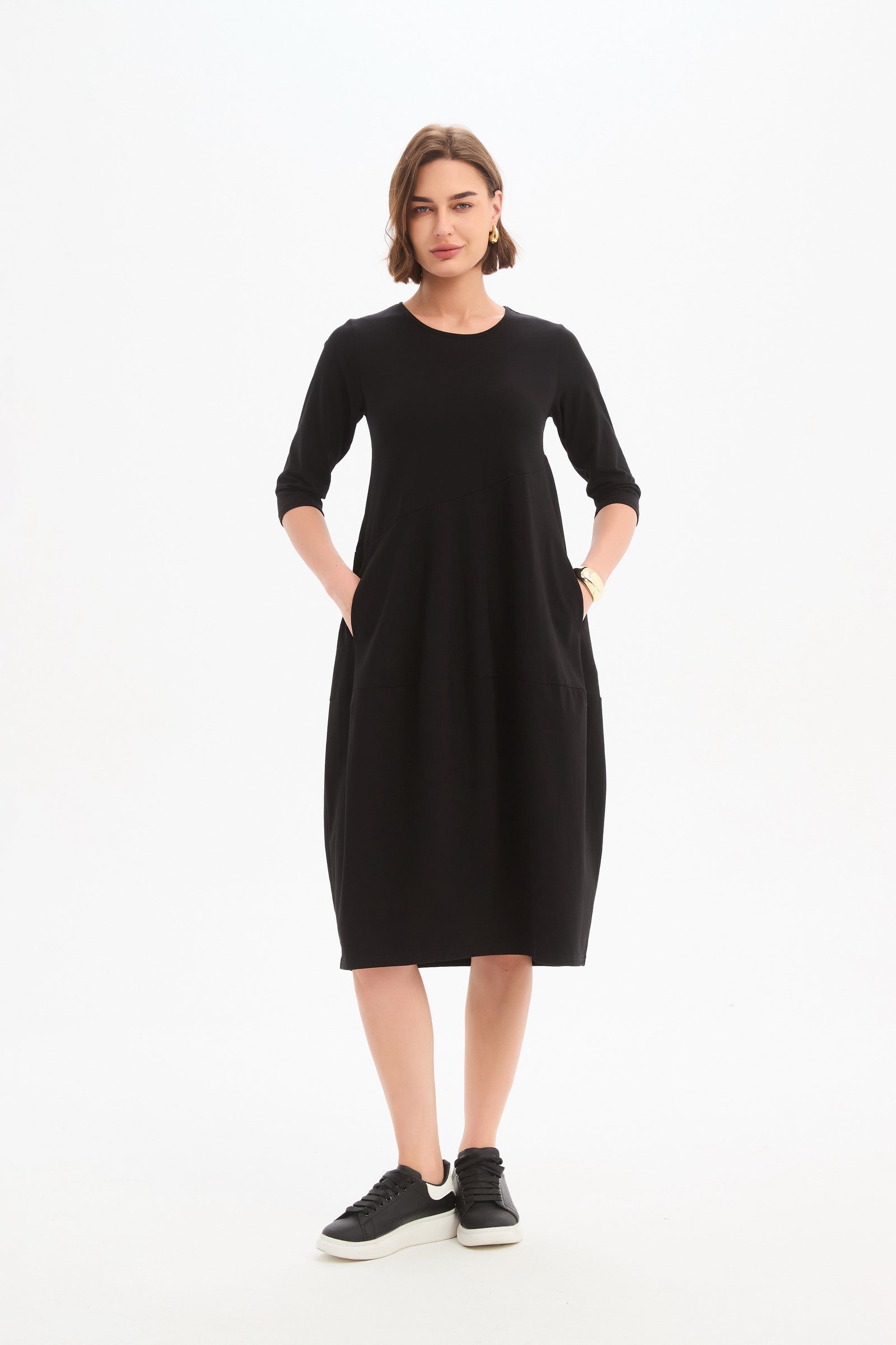 Women's Diagonal Seam Winter Dress with Pockets