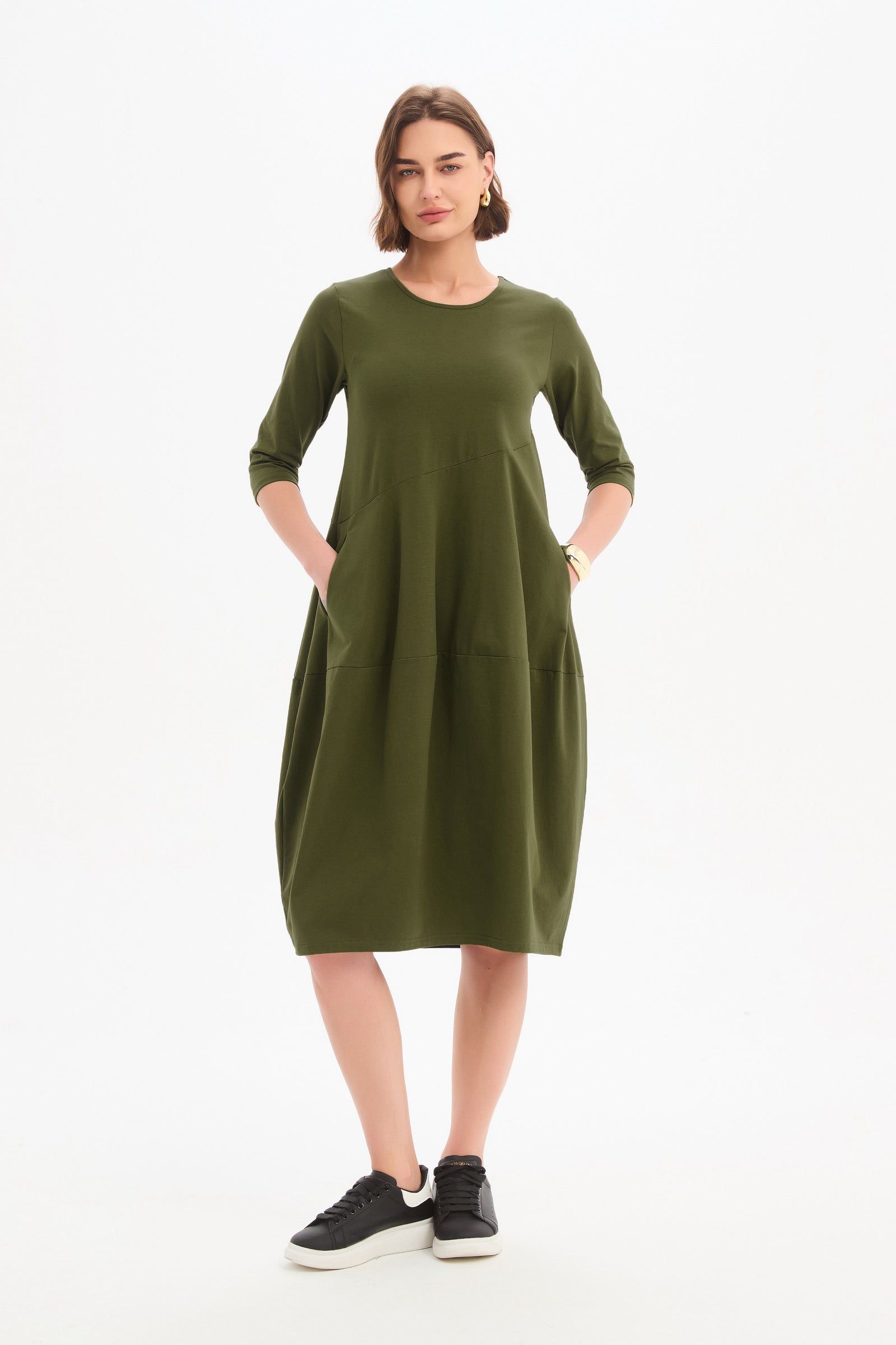Women's Diagonal Seam Winter Dress with Pockets