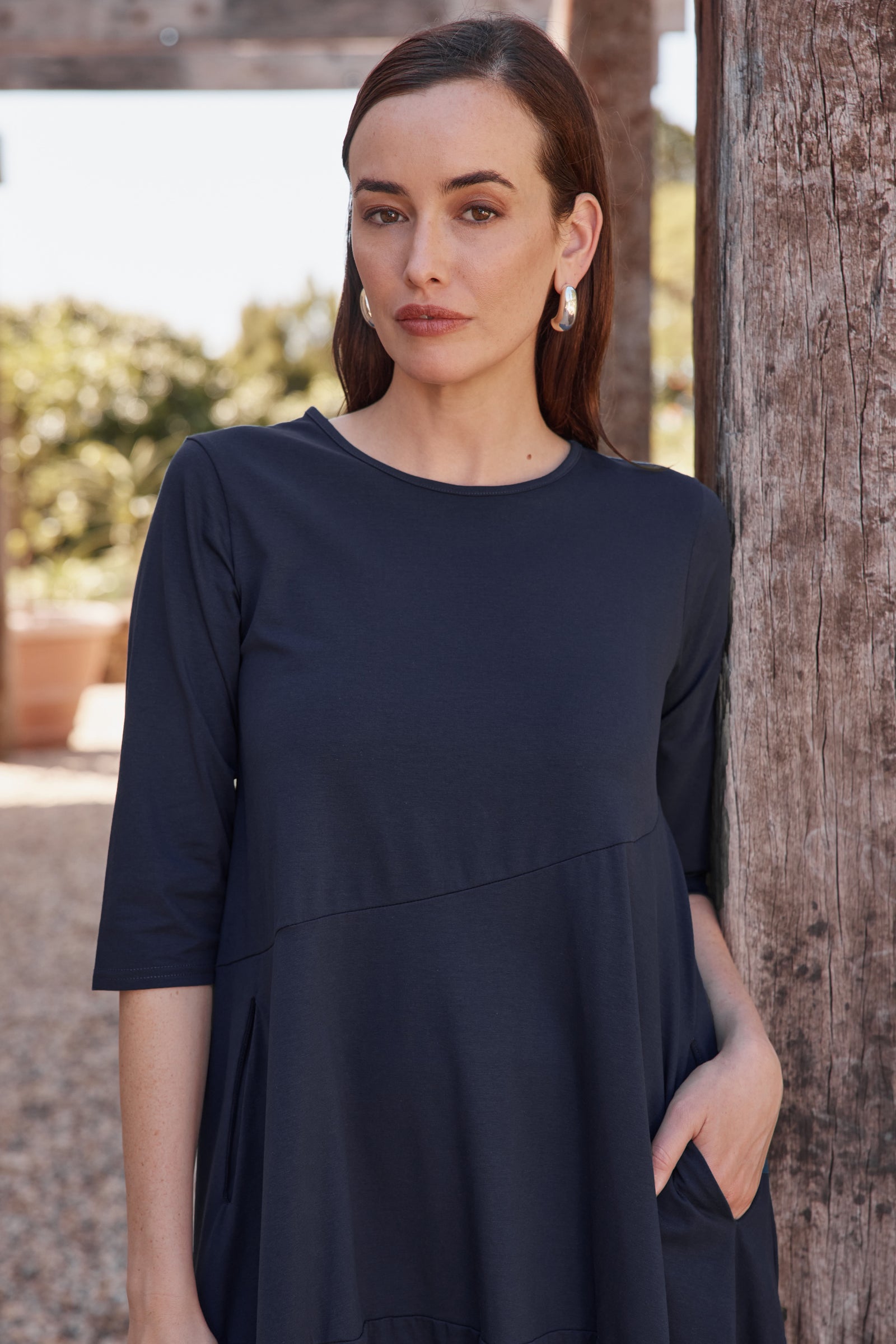 Women's Diagonal Seam Winter Dress with Pockets