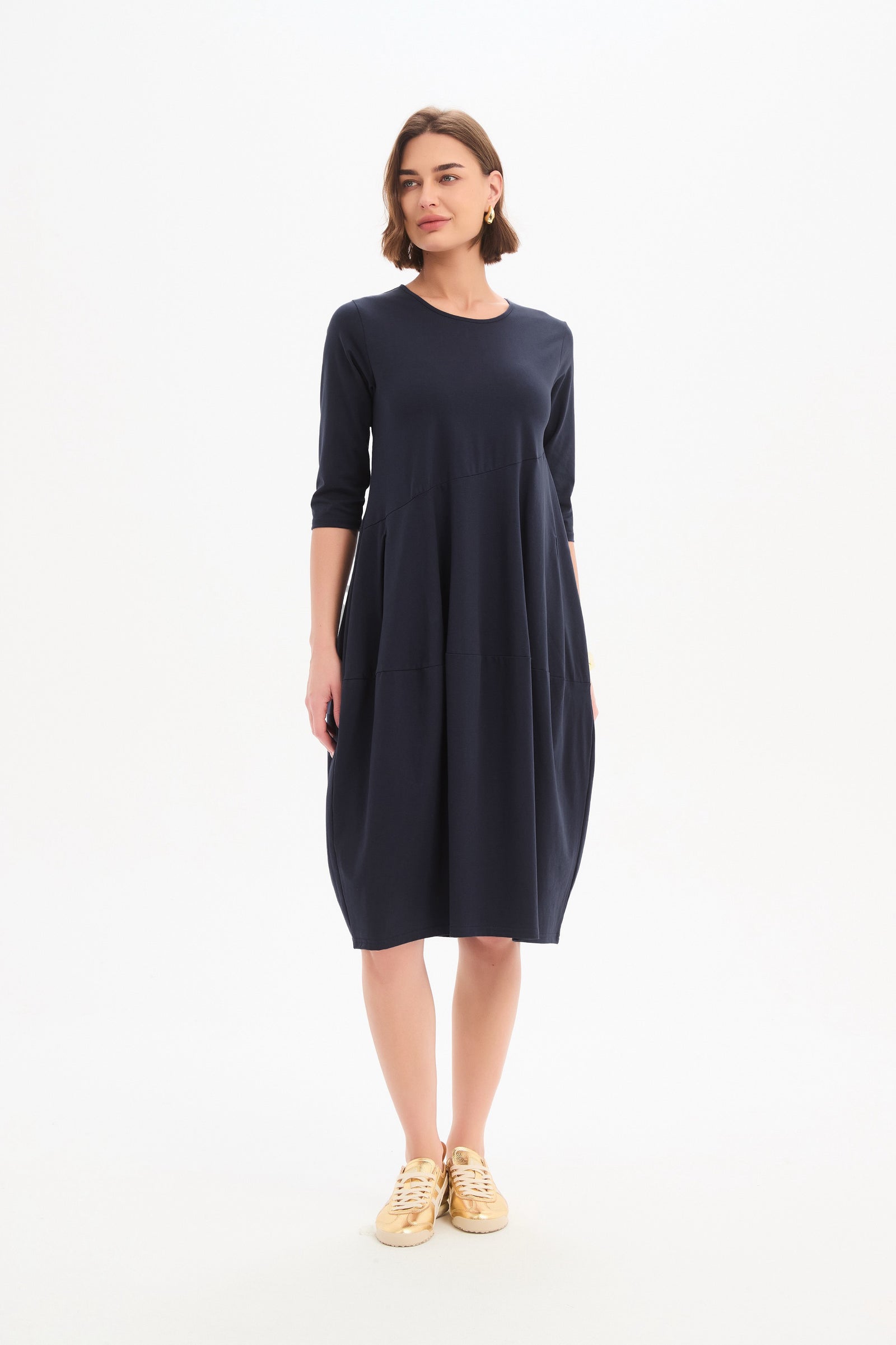 Women's Diagonal Seam Winter Dress with Pockets