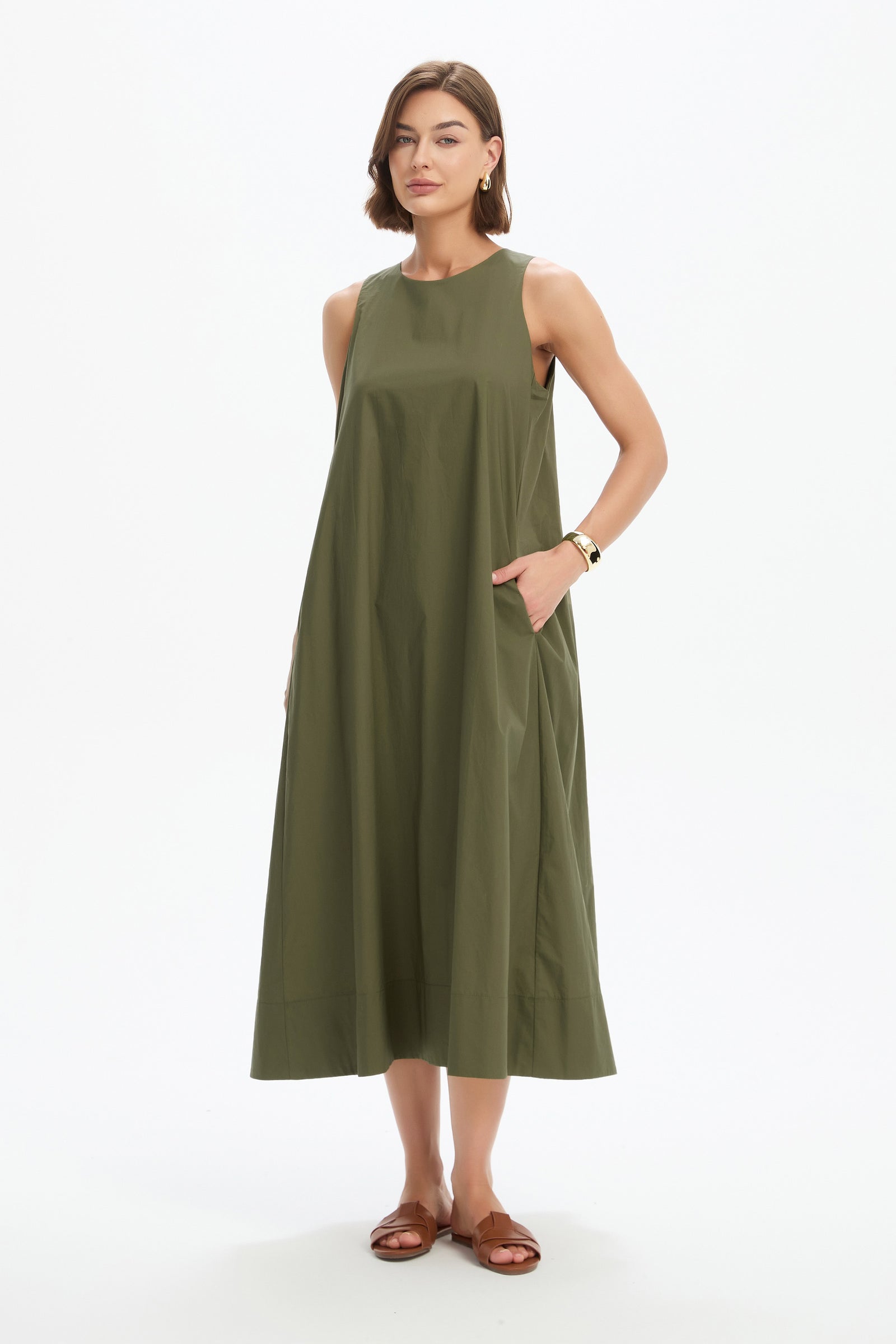 ELASTIC DETAIL A-LINE DRESS