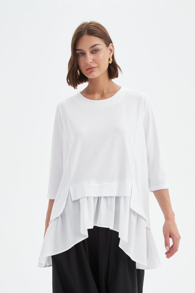 Women's Flange Combi Top 3/4 Sleeve Cotton Tshirt in White