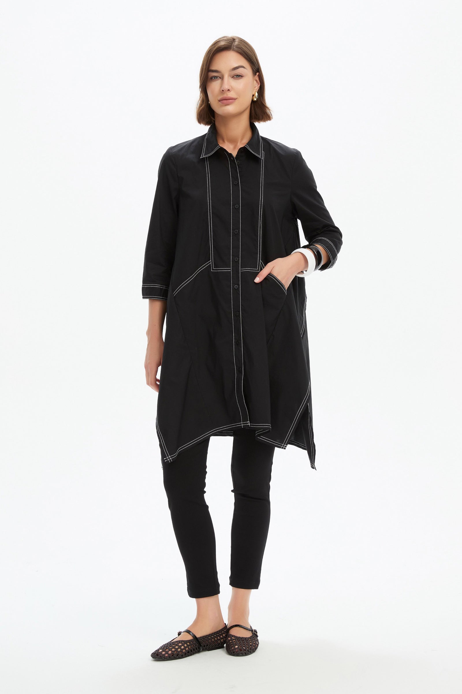 HANDKERCHIEF HEM CONTRAST SHIRT black