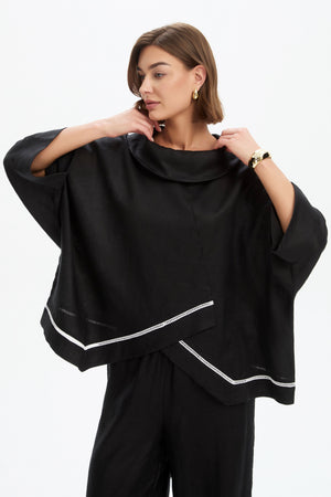 LADDER HEM COWL NECK TOP