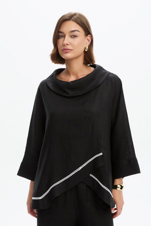 LADDER HEM COWL NECK TOP