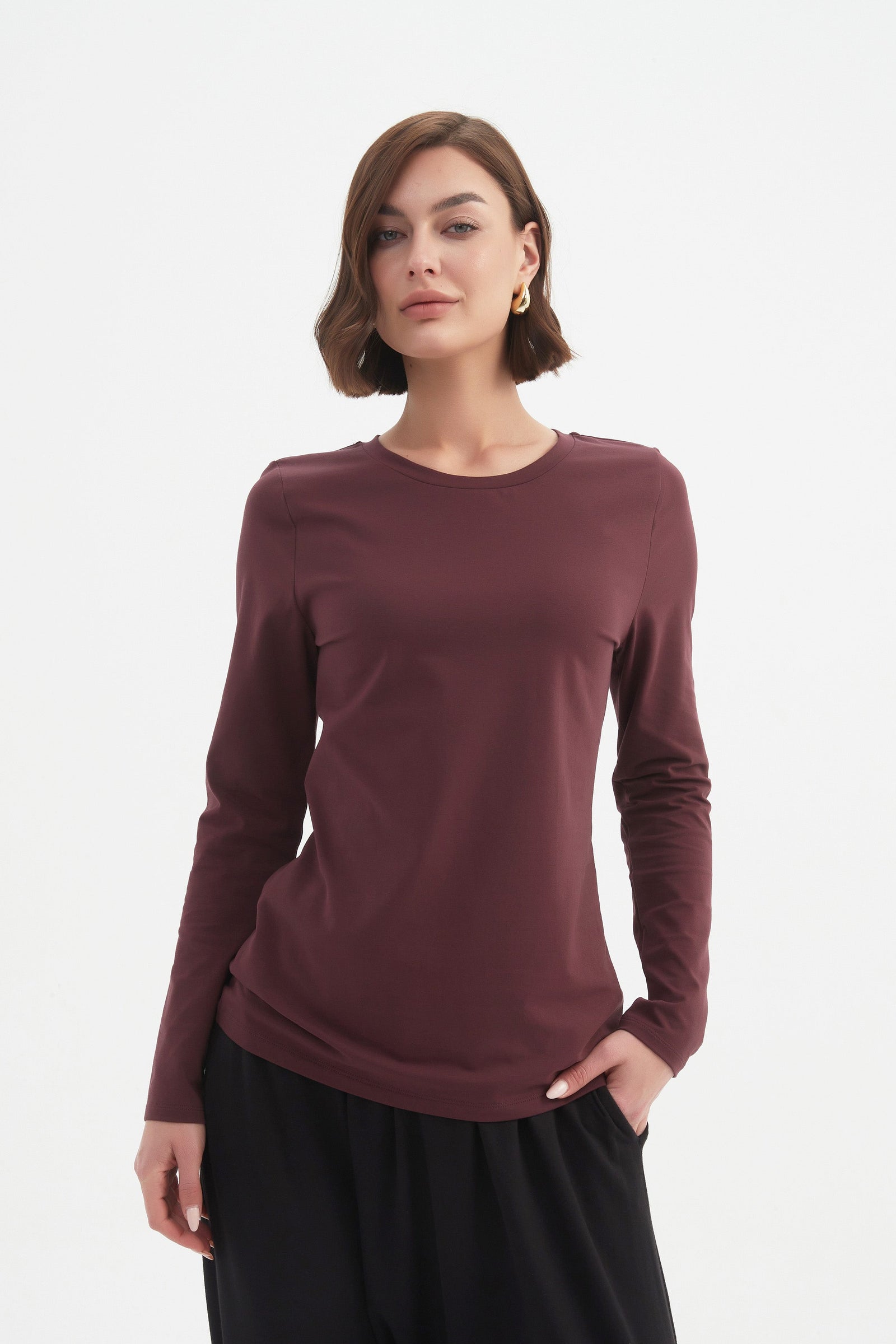 Women's Cotton Long Sleeve Tshirt aubergine