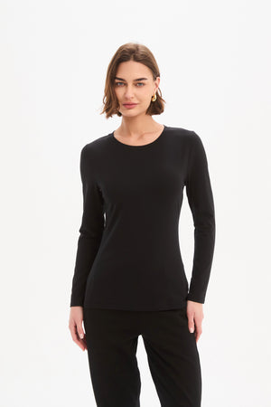 Women's Cotton Long Sleeve Tshirt in Black