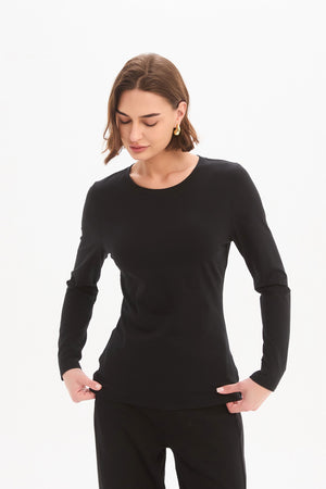 Women's Cotton Long Sleeve Tshirt in Black