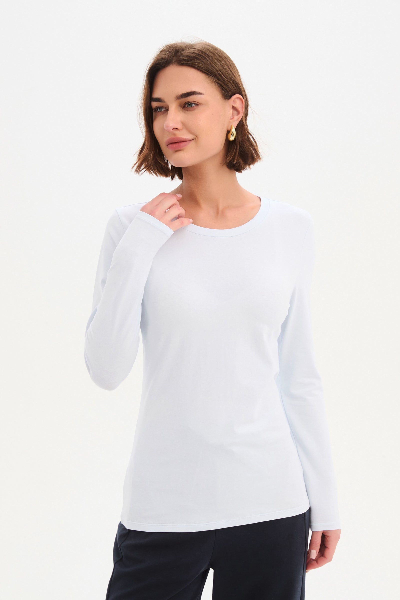 Women's Cotton Long Sleeve Tshirt in White