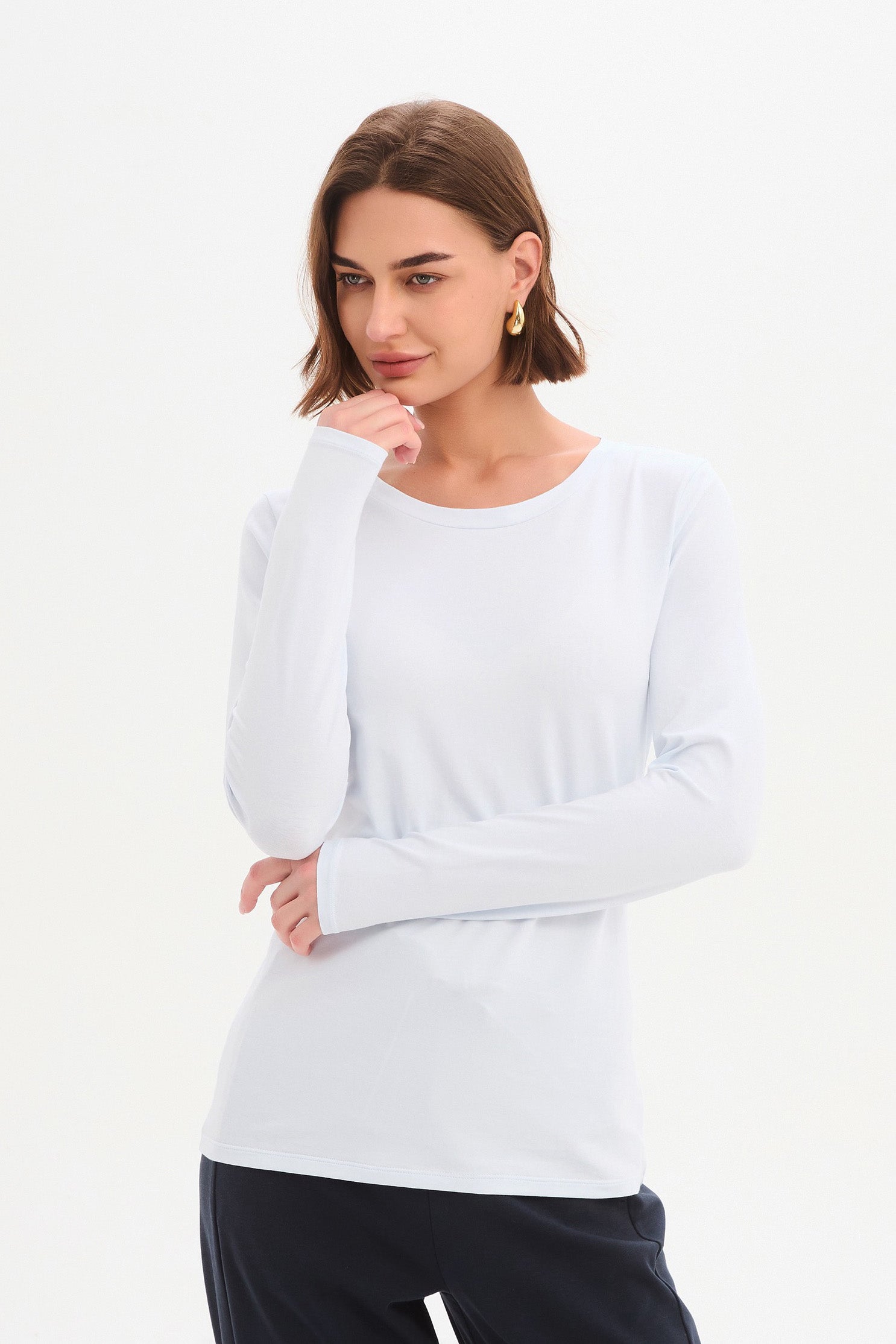 Women's Cotton Long Sleeve Tshirt in White