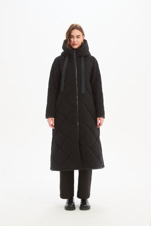 LONGLINE ZIP HEM WINTER COAT black front