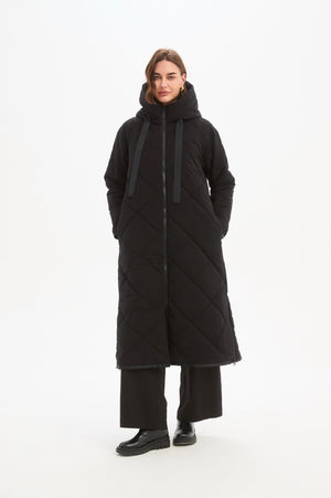 LONGLINE ZIP HEM WINTER COAT black pockets