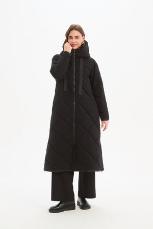 LONGLINE ZIP HEM WINTER COAT black zipped