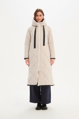 LONGLINE ZIP HEM WINTER COAT cream front
