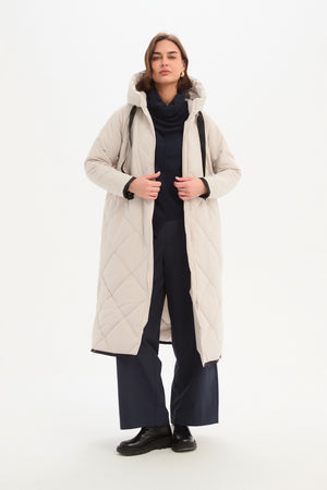 LONGLINE ZIP HEM WINTER COAT cream