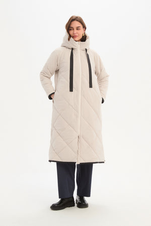 LONGLINE ZIP HEM WINTER COAT cream pockets