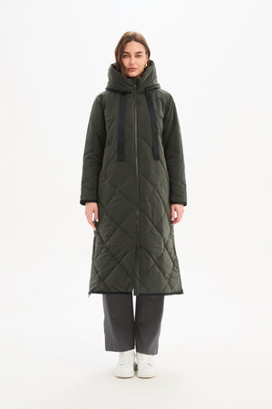 LONGLINE ZIP HEM WINTER COAT steel front