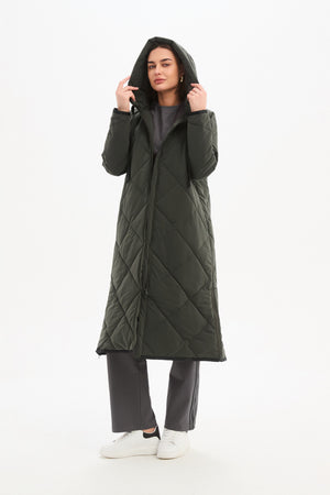 LONGLINE ZIP HEM WINTER COAT steel hood up