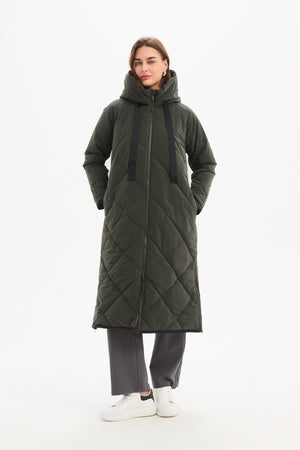 LONGLINE ZIP HEM WINTER COAT steel pockets