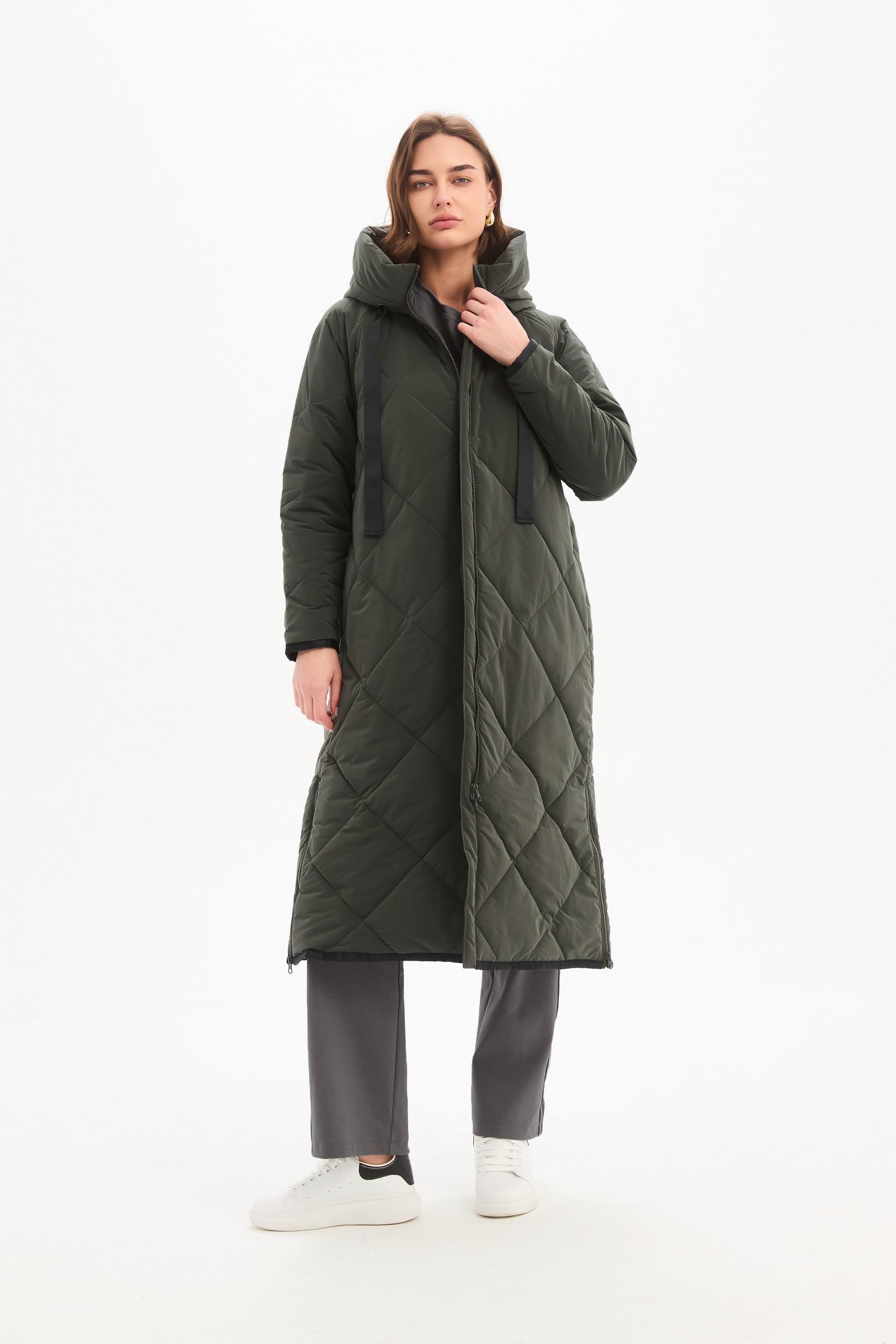 LONGLINE ZIP HEM WINTER COAT steel