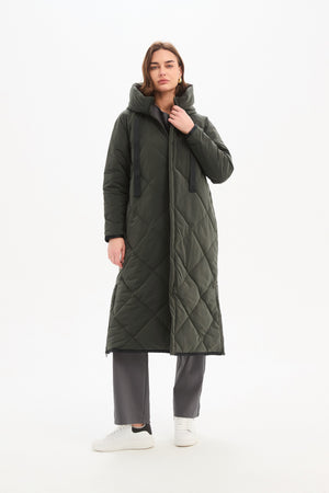 LONGLINE ZIP HEM WINTER COAT steel