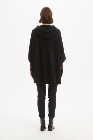 Women's Hooded Knit Cardigan with Pockets & Magnetic Closure Black Back
