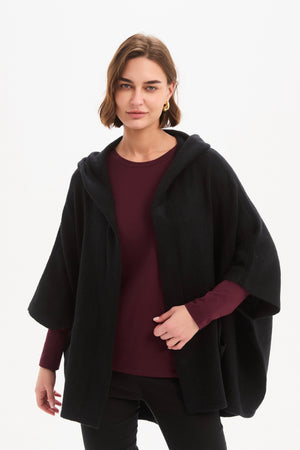 Women's Hooded Knit Cardigan with Pockets & Magnetic Closure Black