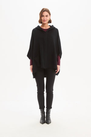 Women's Hooded Knit Cardigan with Pockets & Magnetic Closure Black Front