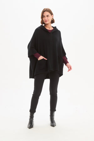 Women's Hooded Knit Cardigan with Pockets & Magnetic Closure Black Pockets