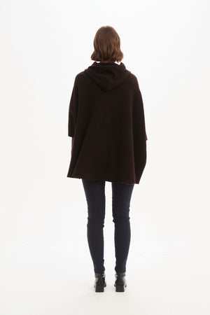 Women's Hooded Knit Cardigan with Pockets & Magnetic Closure Chocolate Back