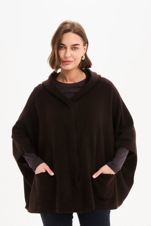 Women's Hooded Knit Cardigan with Pockets & Magnetic Closure Chocolate Front