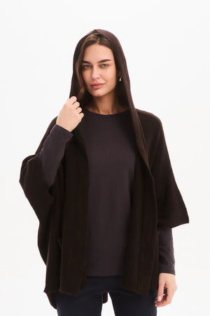Women's Hooded Knit Cardigan with Pockets & Magnetic Closure Chocolate Hood