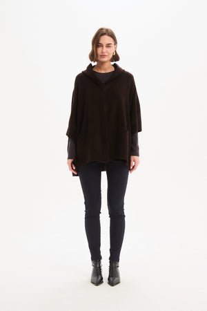 Women's Hooded Knit Cardigan with Pockets & Magnetic Closure Chocolate Front