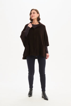 Women's Hooded Knit Cardigan with Pockets & Magnetic Closure Chocolate