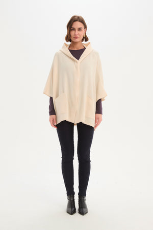 Women's Hooded Knit Cardigan with Pockets & Magnetic Closure Cream Layered